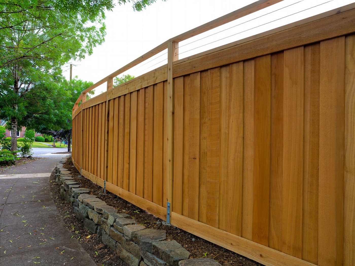 Cedar wood fence along a residential property line